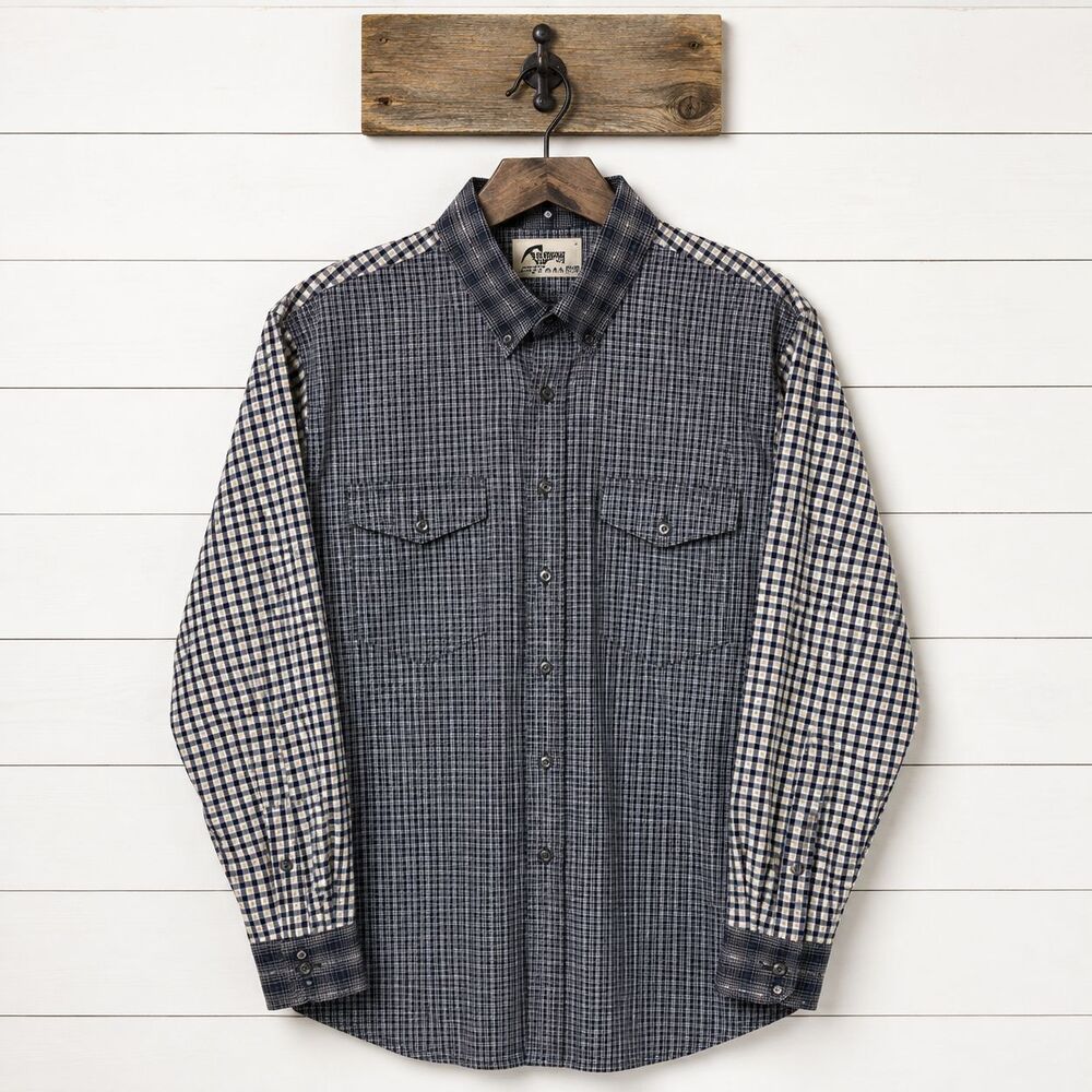 VTG ROPER Shirt Mens Blue White Plaid XXL Button Down Long Sleeve Western Rodeo